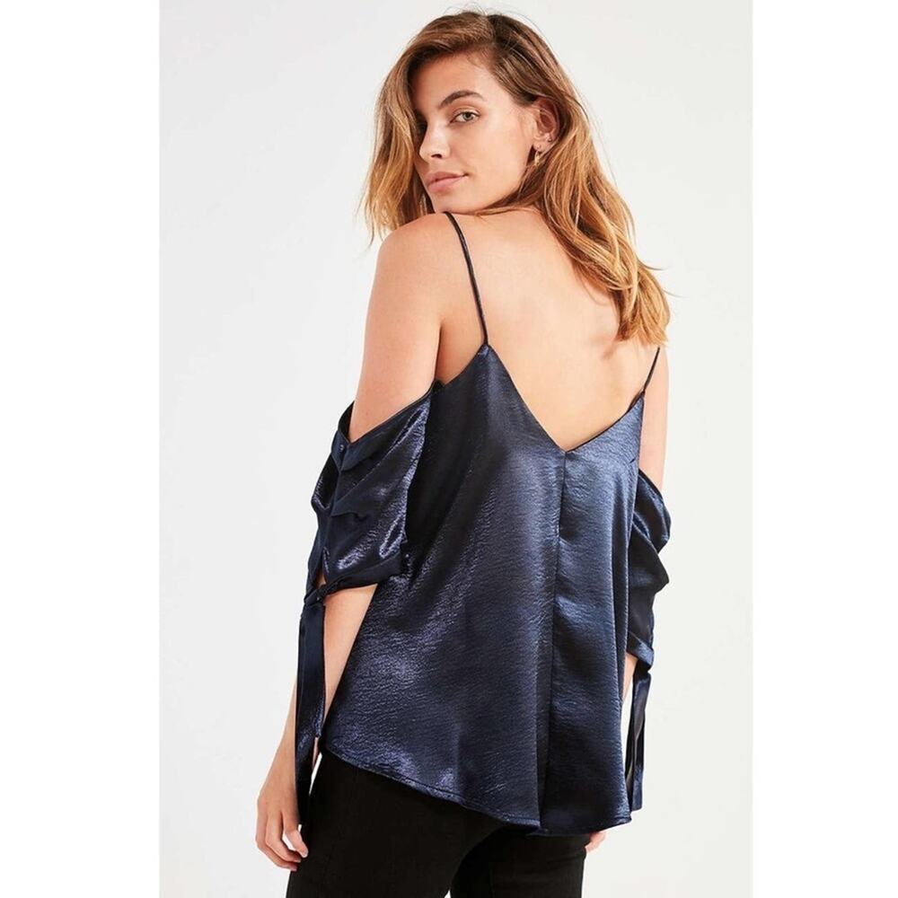 UO Silence + Noise Shiny Cold-Shoulder Tie Tank